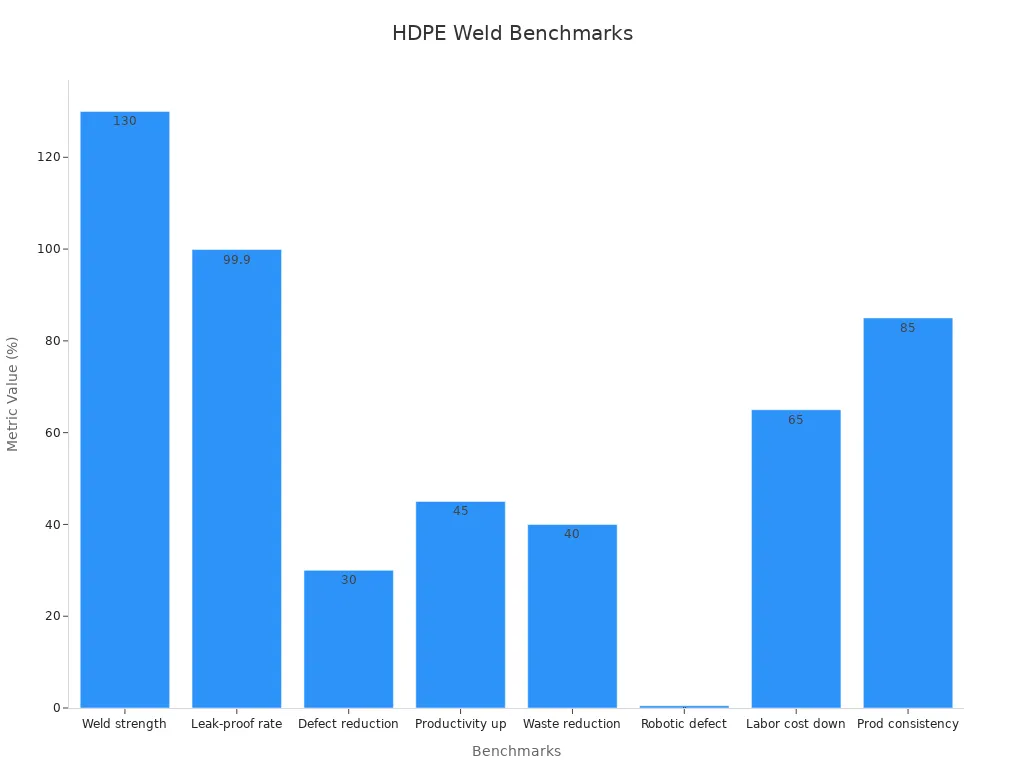 Bar chart showing industry benchmark improvements in HDPE welding.